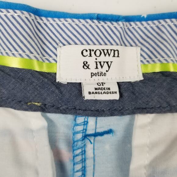 Crown & Ivy Blue Pink White Flamingo Shorts Nice Size 6 P - Picture 4 of 4